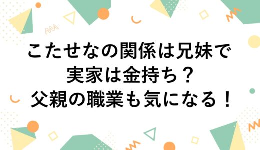 こたせなの関係は兄妹で実家は金持ち？父親の職業も気になる！